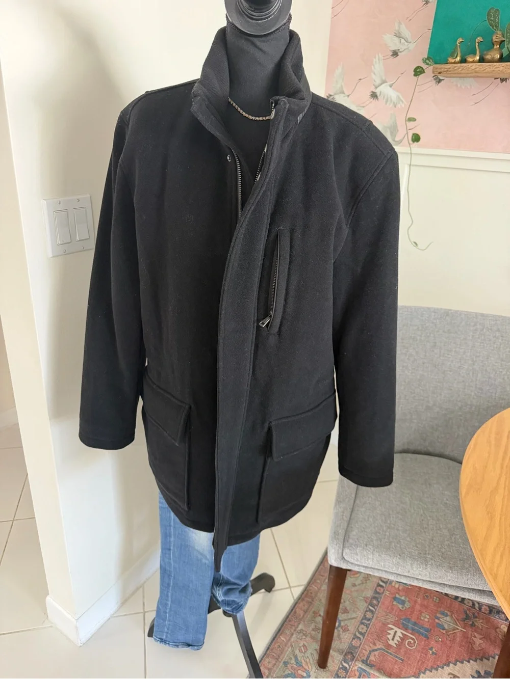Cole Haan Mens Medium $598 Wool Black Winter Coat Quilted Lined